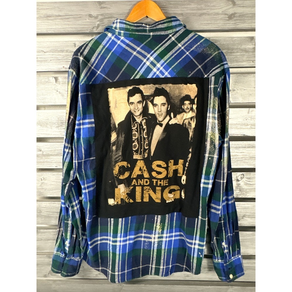 Urban Pipeline Custom Bleached Plaid Flannel Shirt Johnny Cash Elvis Presley L